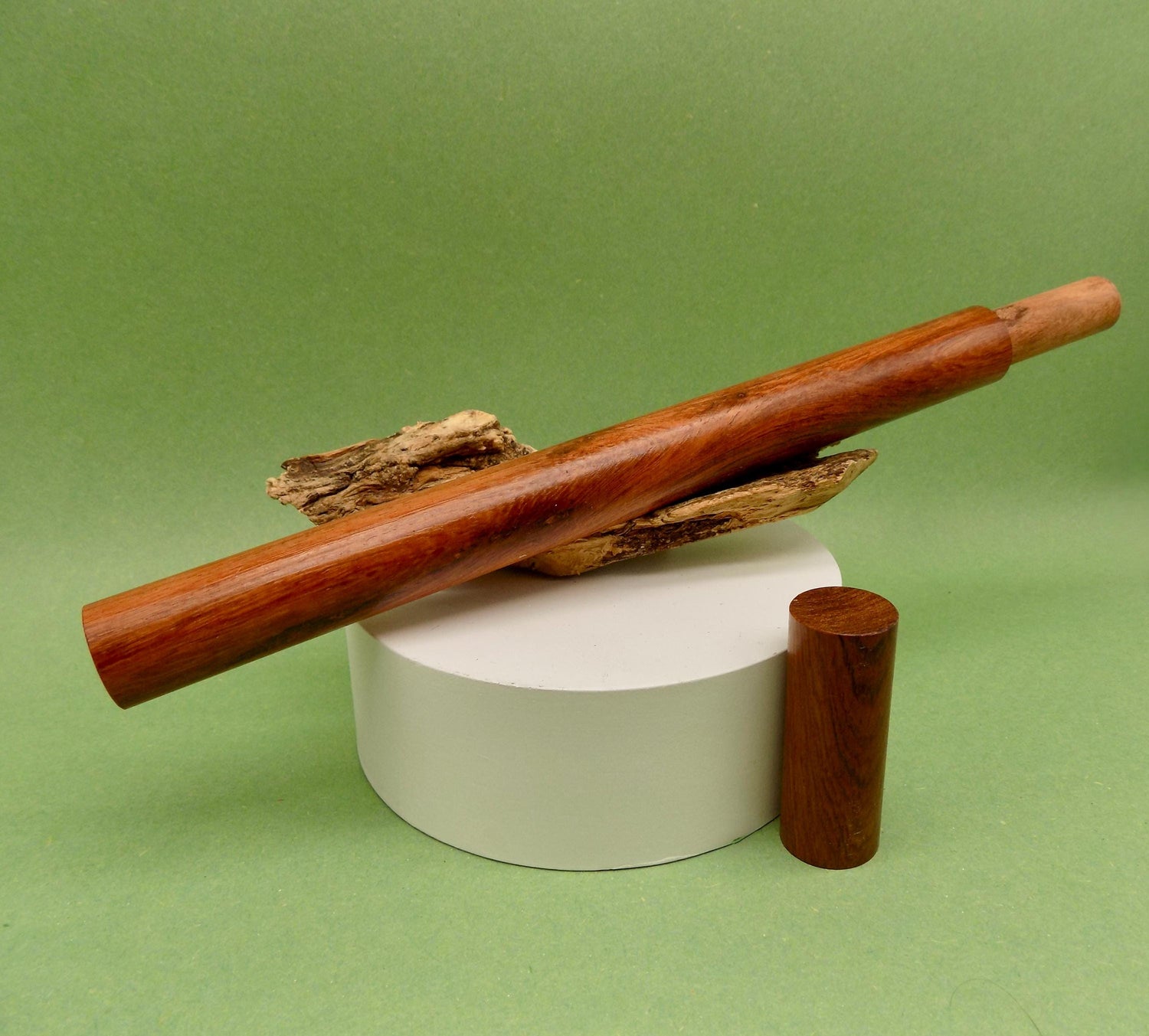Wooden tube with lid off